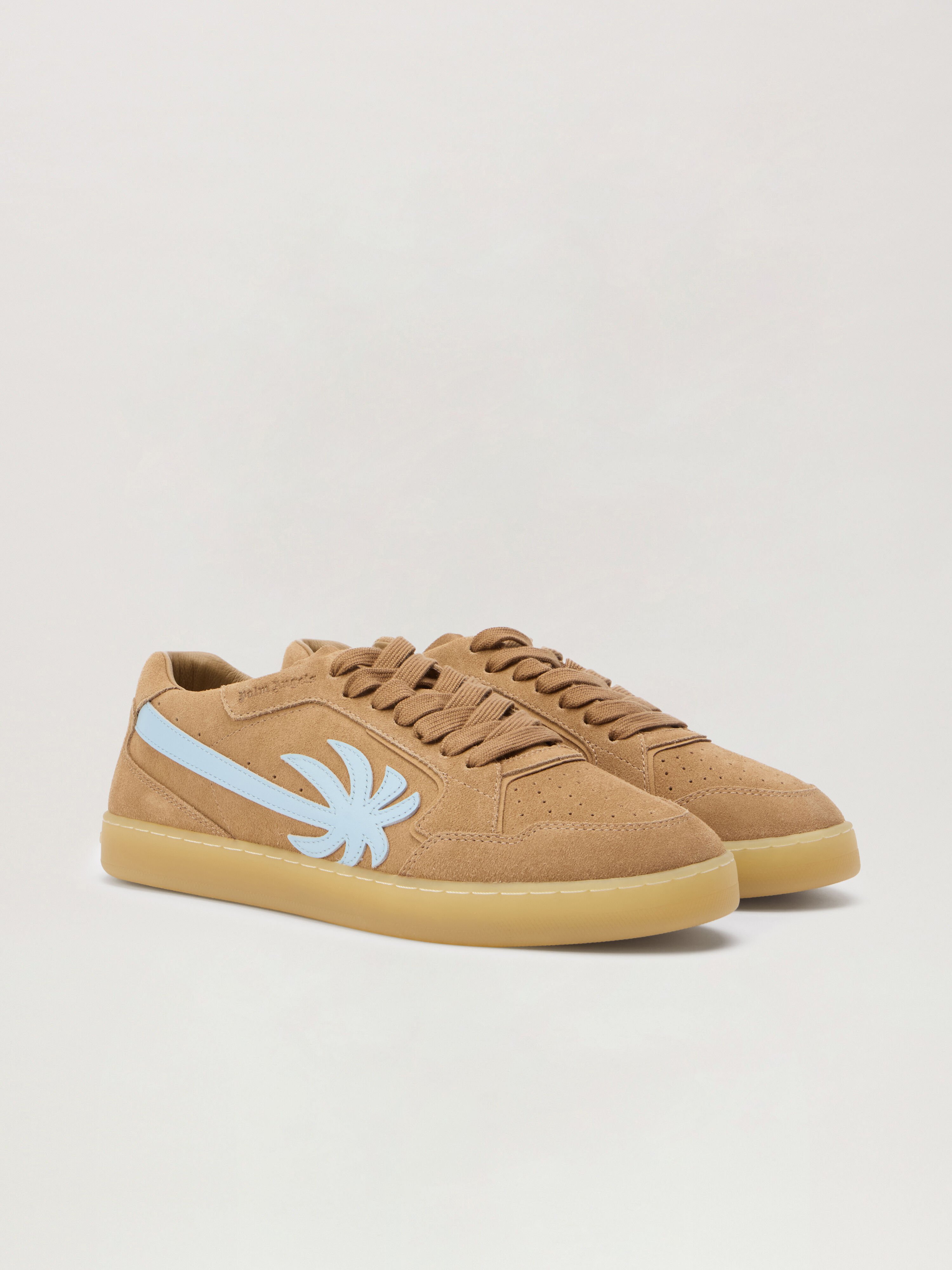 PALM ANGELS New Palm 1 Suede Sneakers CARAMEL - BABY BLUE PMIA099F25LEA002