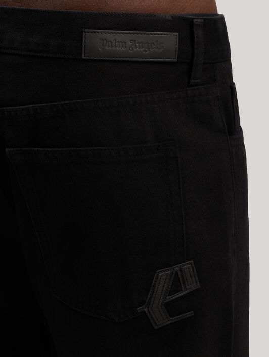 PALM ANGELS Logo Patch Straight Jeans BLACK - BLACK PMYA041F25DEN001