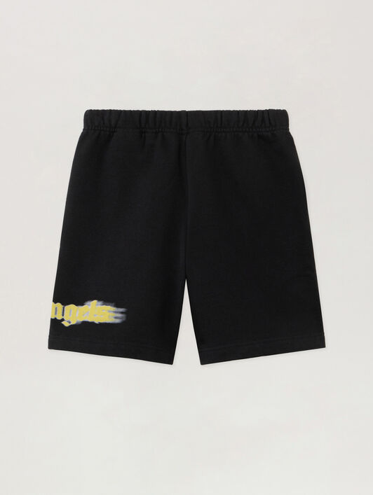 PALM ANGELS Blurred Logo Sweatshorts BLACK - OCHER YELLOW PBCI006F25FLE001