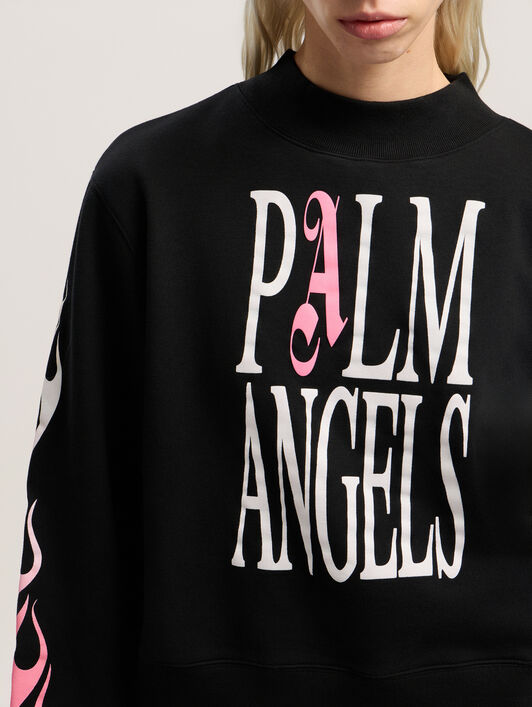 PALM ANGELS Flames Fitted Crew Sweatshirt BLACK - MULTICOLOR PWBA016F25FLE003