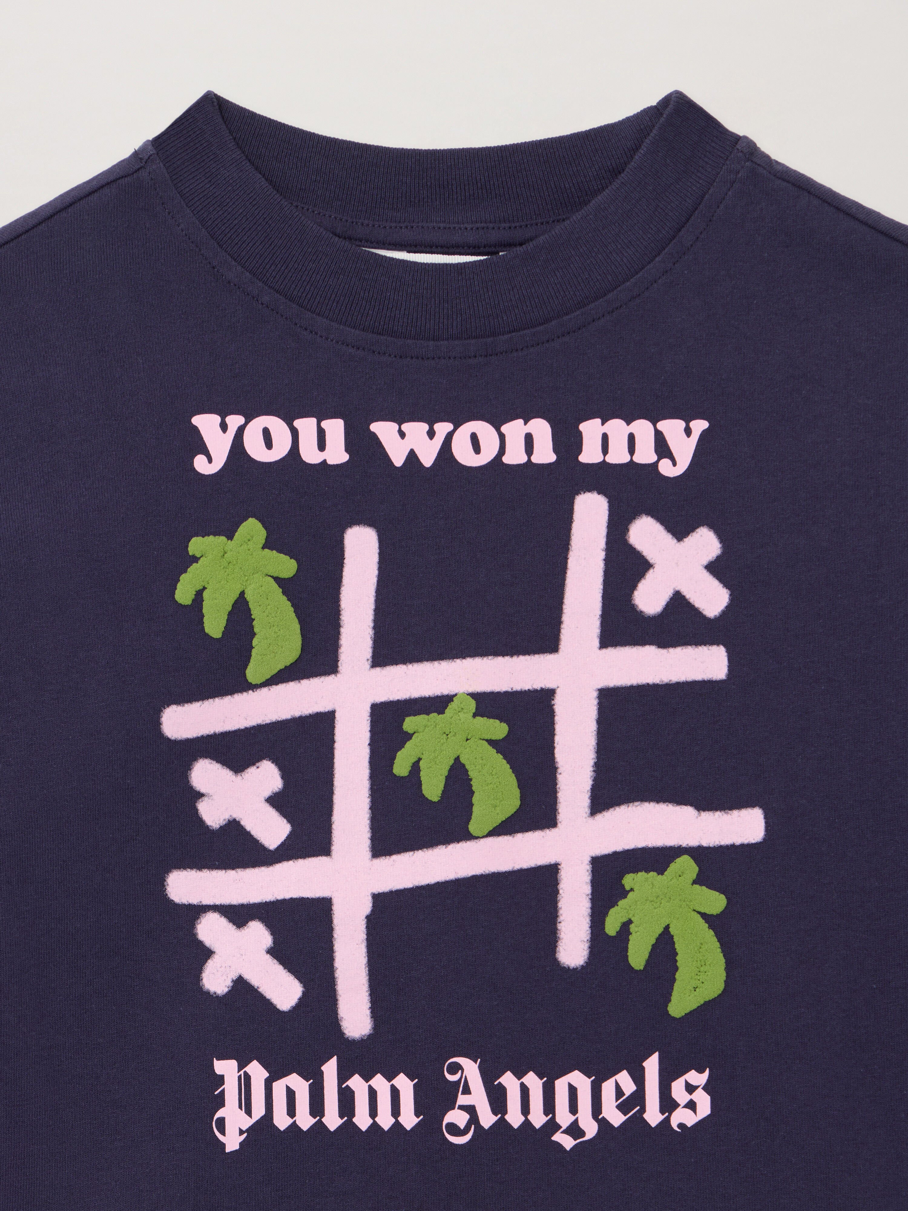 PALM ANGELS Tic Tac Toe T-Shirt NAVY BLUE - ROSE PINK PGAA002F25JER009