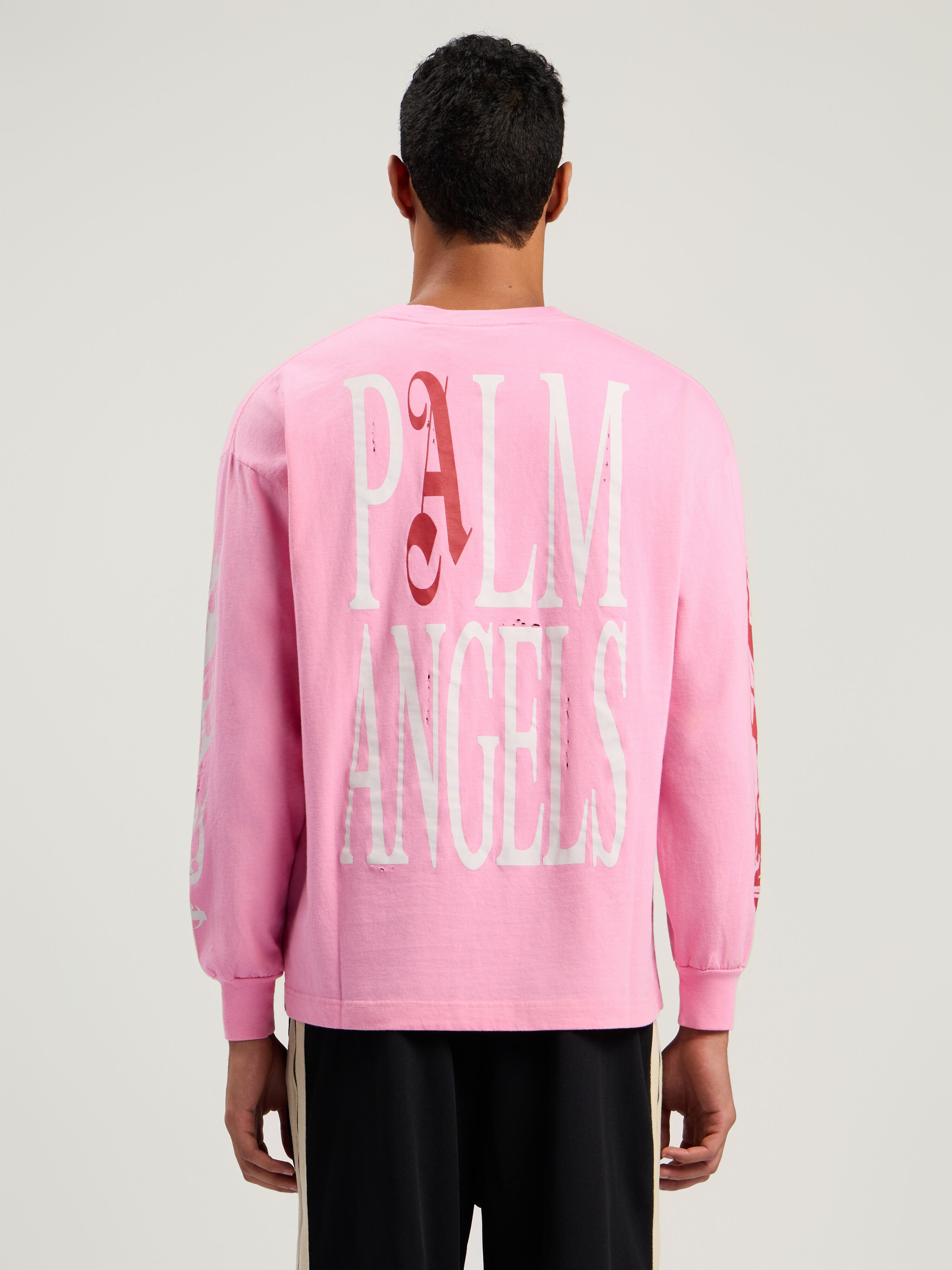 PALM ANGELS Flames Flag Long Sleeve T-Shirt PINK - MULTICOLOR PMAB058F25JER001