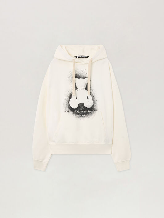 PALM ANGELS Spray Bear Loose Hoodie OFF WHITE - BLACK PMBB17EF25FLE005