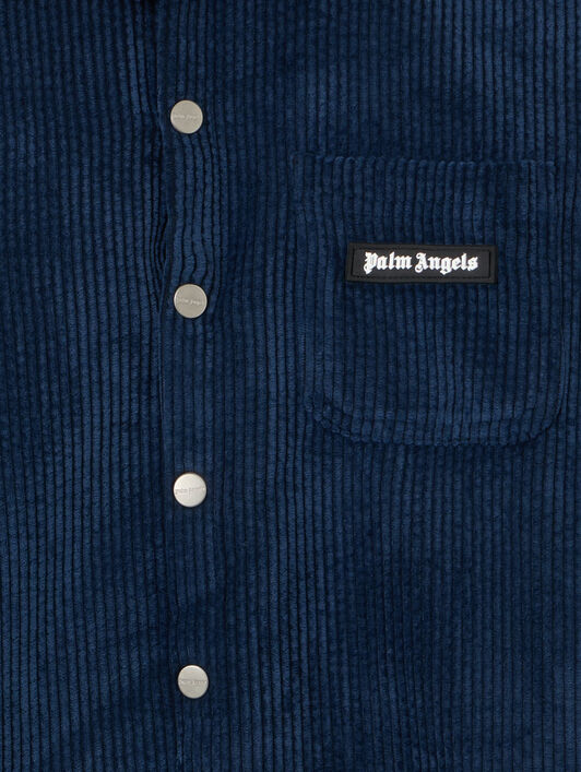 PALM ANGELS Corduroy Hooded Shirt Jacket NAVY BLUE - OFF WHITE PBES007F25FAB001
