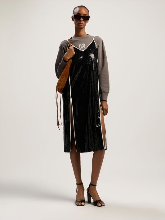 PALM ANGELS Classic Logo Crop Top DARK GREY - OFF WHITE PWAB023F25JER001