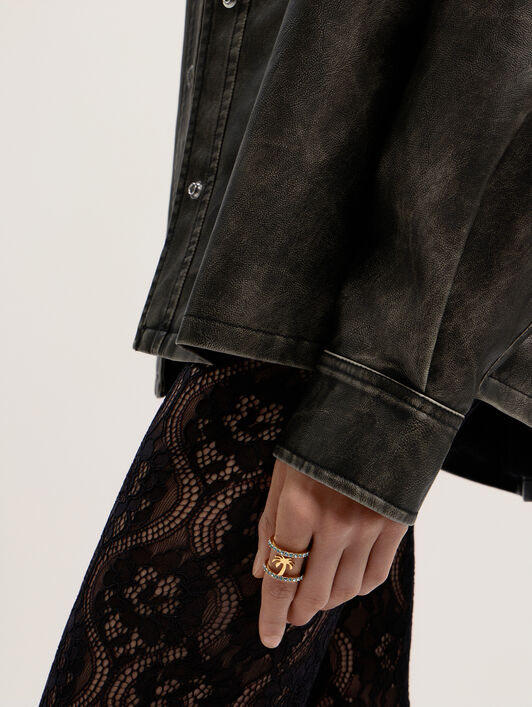 PALM ANGELS Strass Palm Ring GOLD - LIGHT BLUE PWOC02CF25MAT001