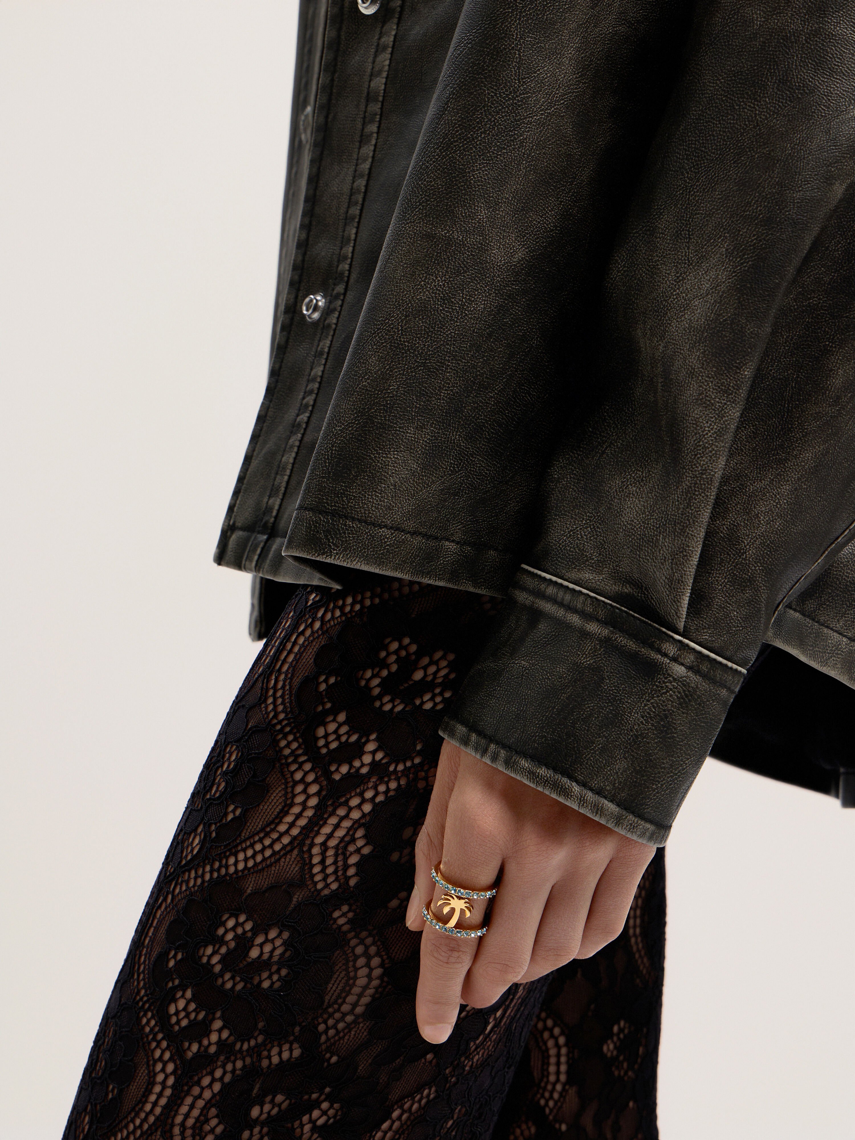 PALM ANGELS Strass Palm Ring GOLD - LIGHT BLUE PWOC02CF25MAT001