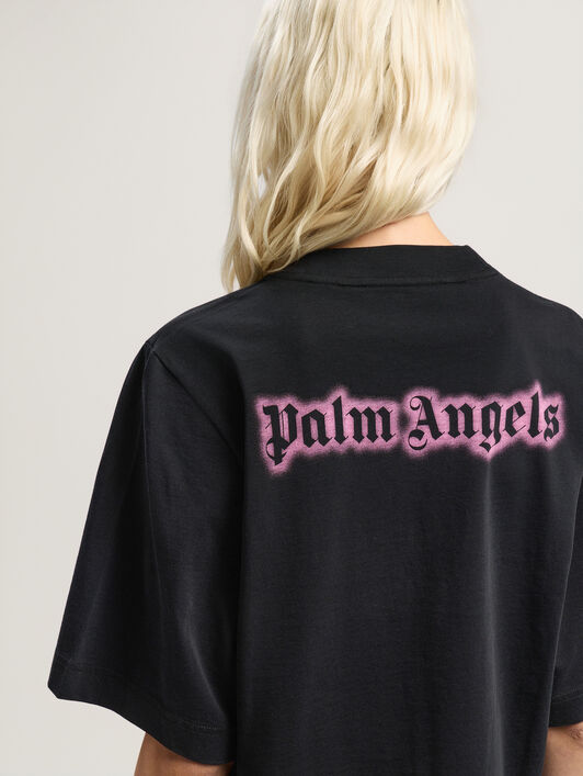 PALM ANGELS Classic Logo Cropped Tee BLACK - PINK PWAA079F25JER003