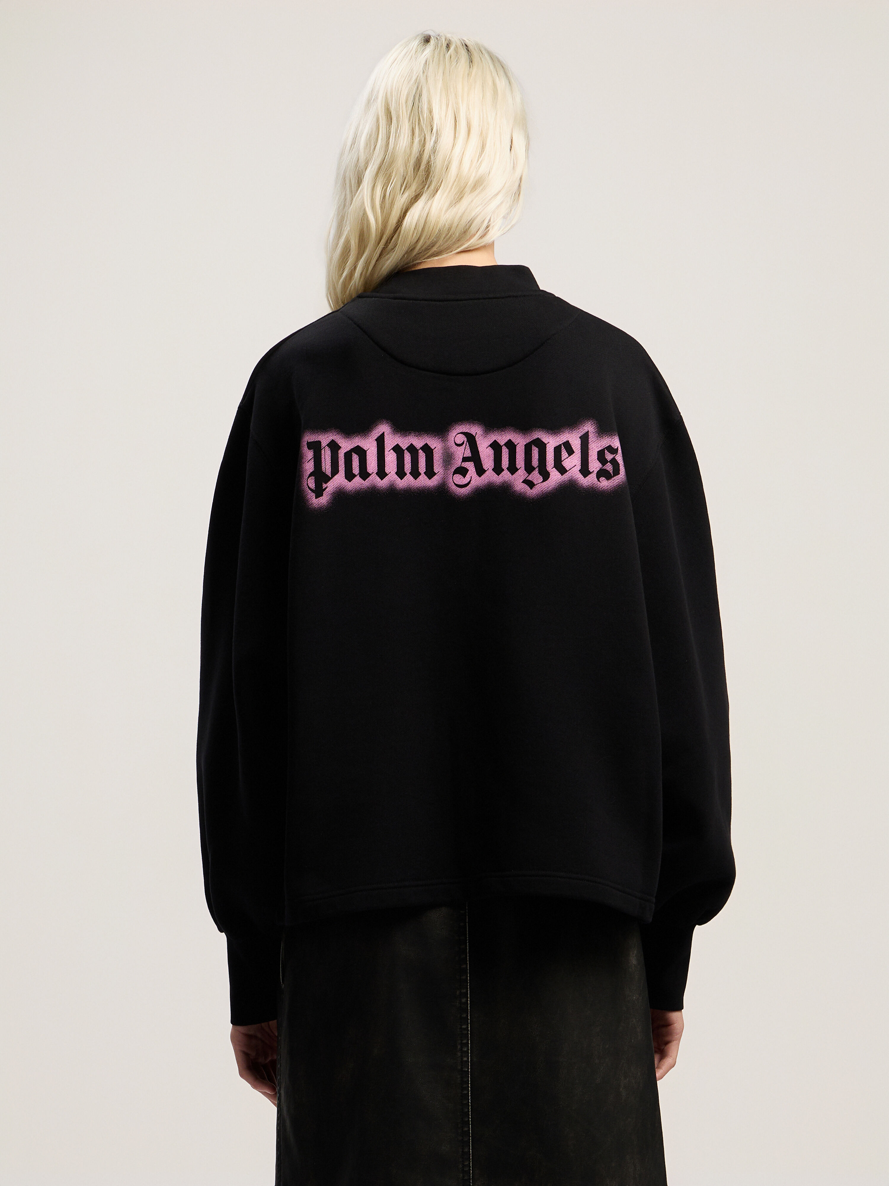 PALM ANGELS Neon Balloon Crew Sweatshirt BLACK - PINK PWBA05CF25FLE003
