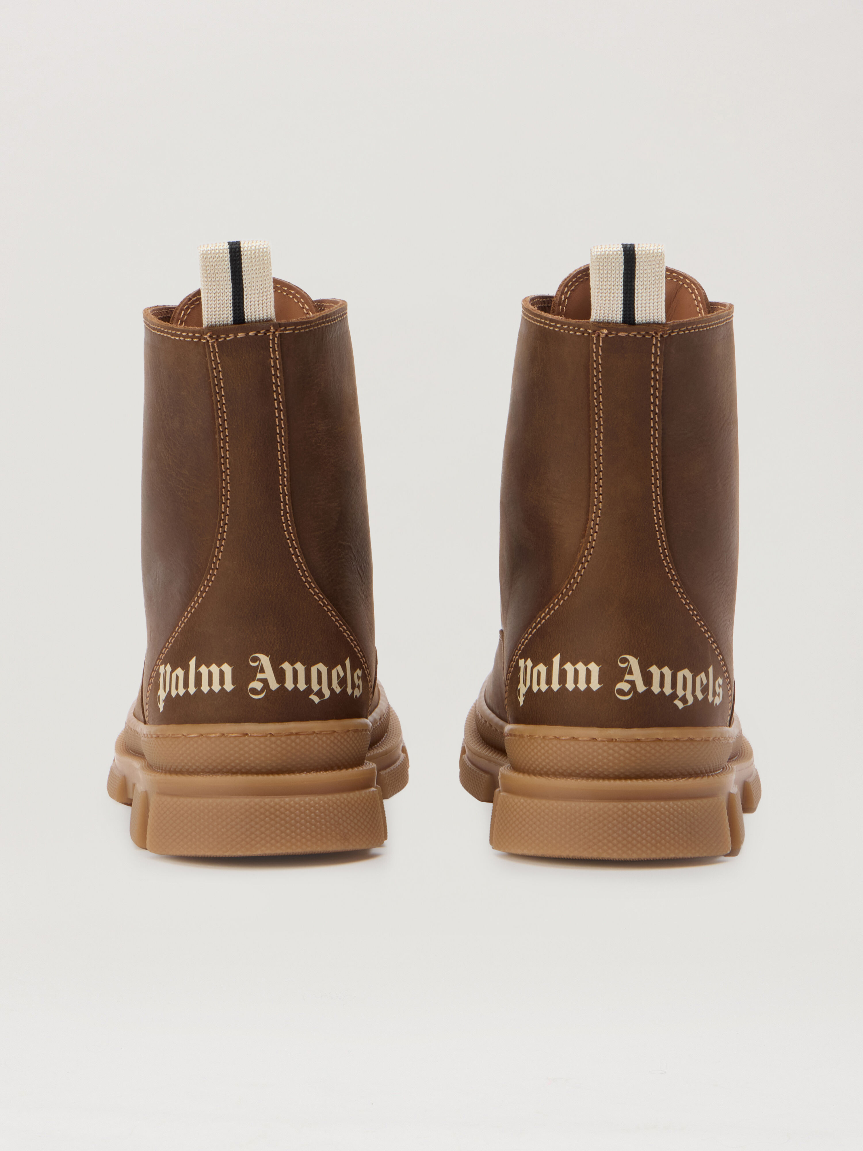 Track Lace-Up Ankle Boots PALM ANGELS Track Lace-Up Ankle Boots BROWN - OFF WHITE PBIE001F25LEA001