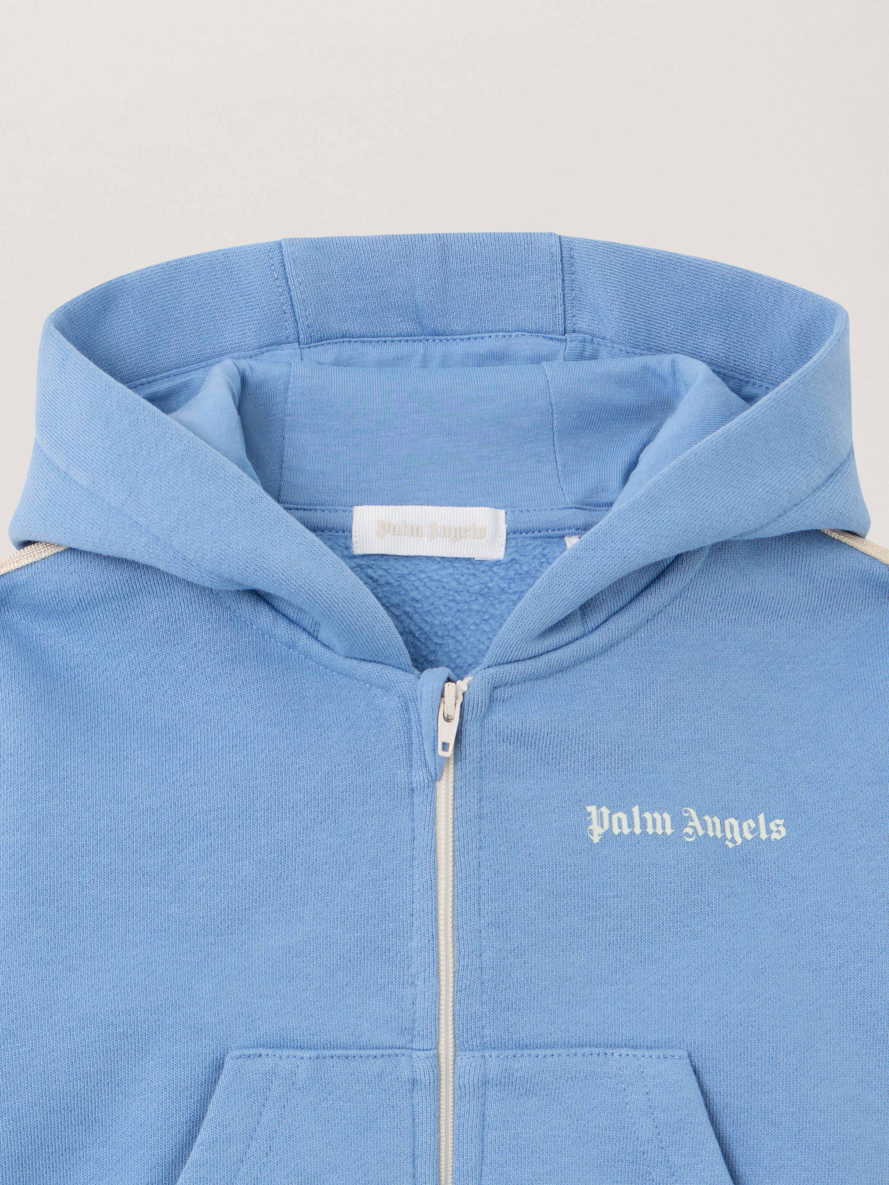 PALM ANGELS Full Zip Track Hoodie DUSTY BLUE - OFF WHITE PB3X003F25FLE001