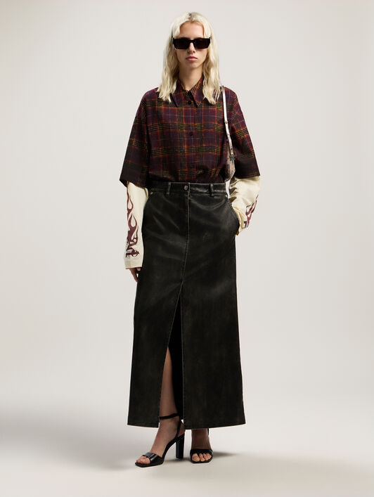 PALM ANGELS Overdyed Check Flames Shirt BURGUNDY - MULTICOLOR PWGE027F25FAB001