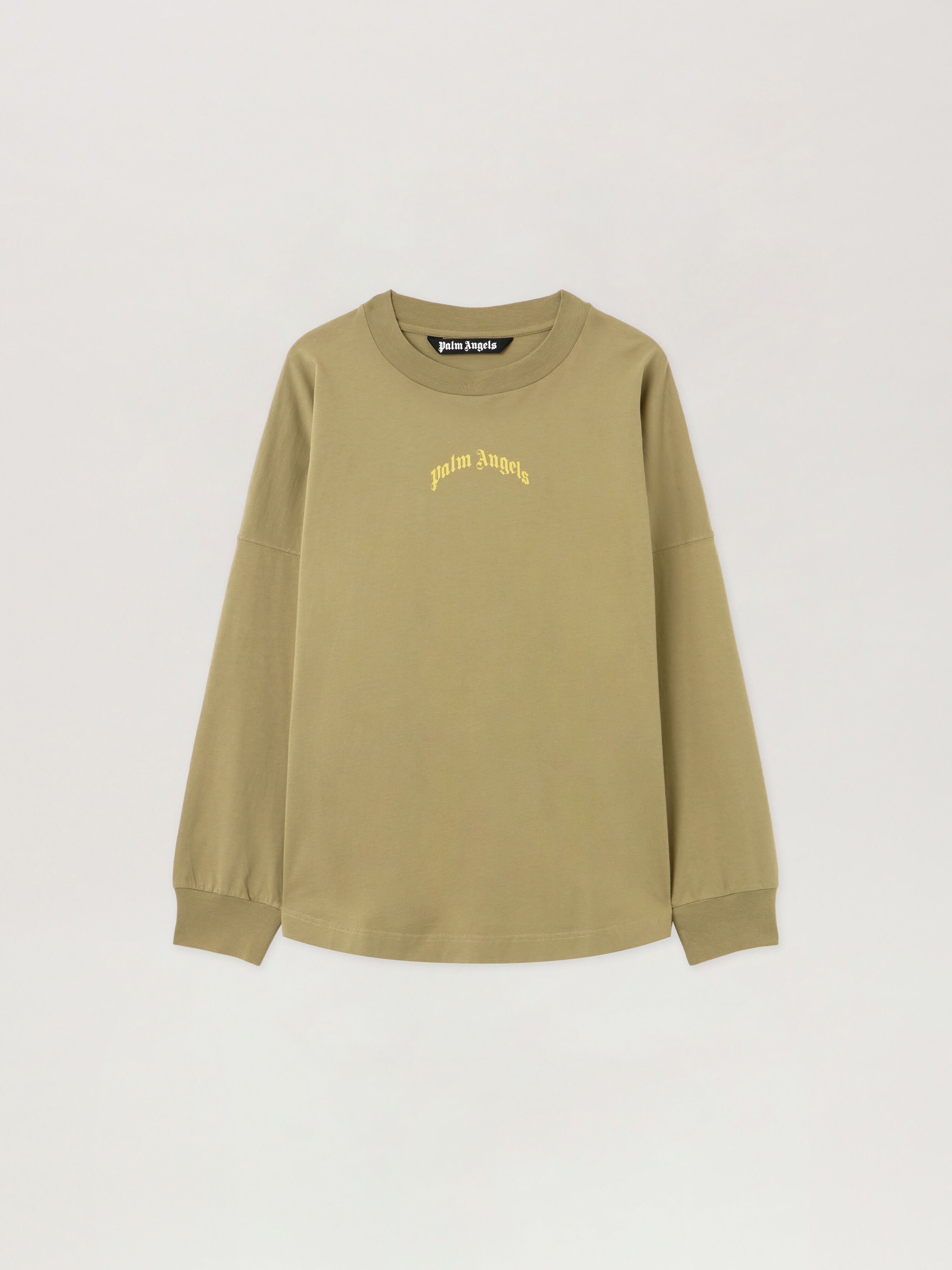 Curved Logo Long Sleeve T-Shirt PALM ANGELS Curved Logo Long Sleeve T-Shirt ARMY GREEN - YELLOW PMAB059F25JER001