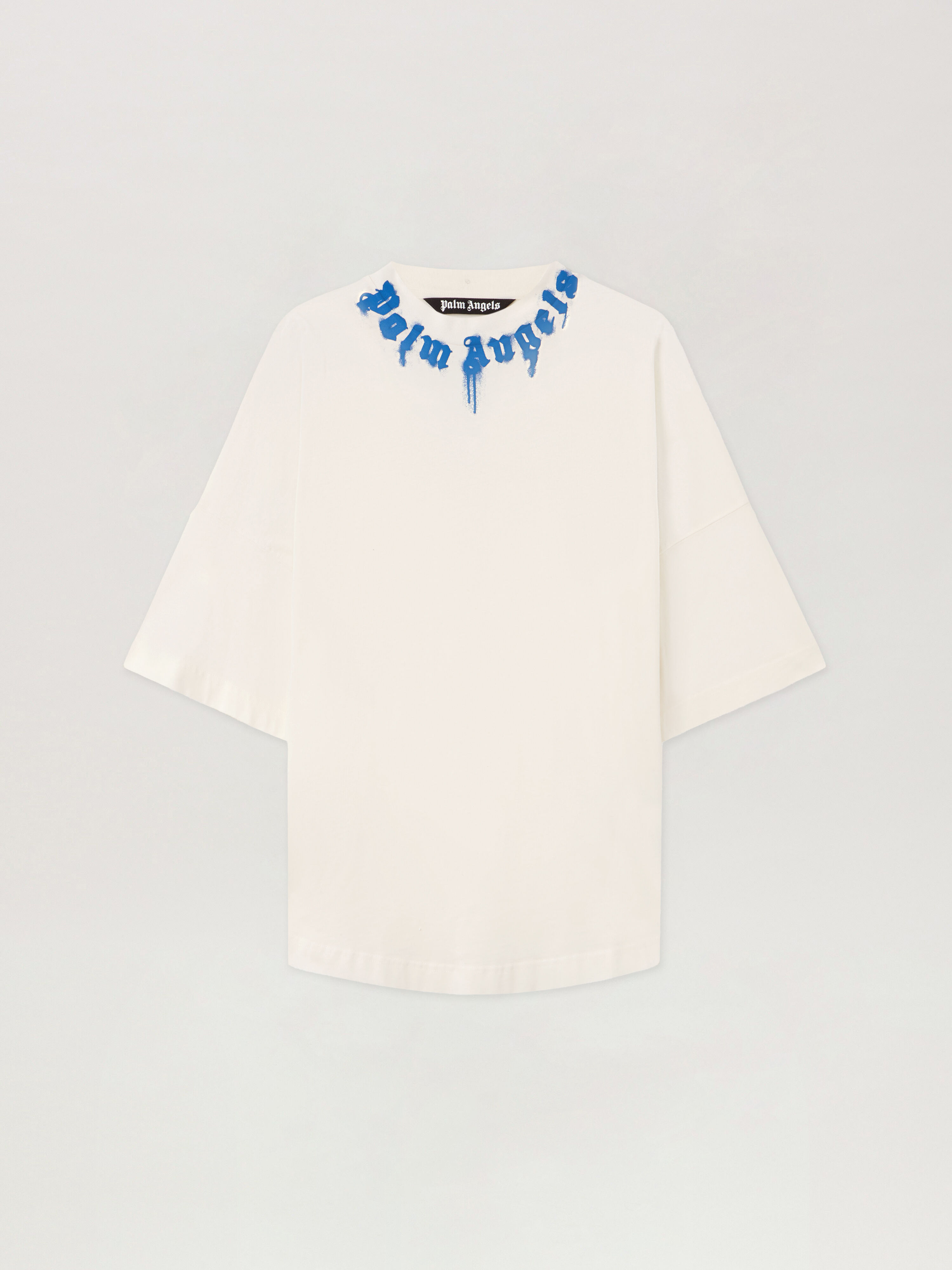 PALM ANGELS Curved Logo Over T-shirt OFF WHITE - COBALT BLUE PMAA10BF25JER006