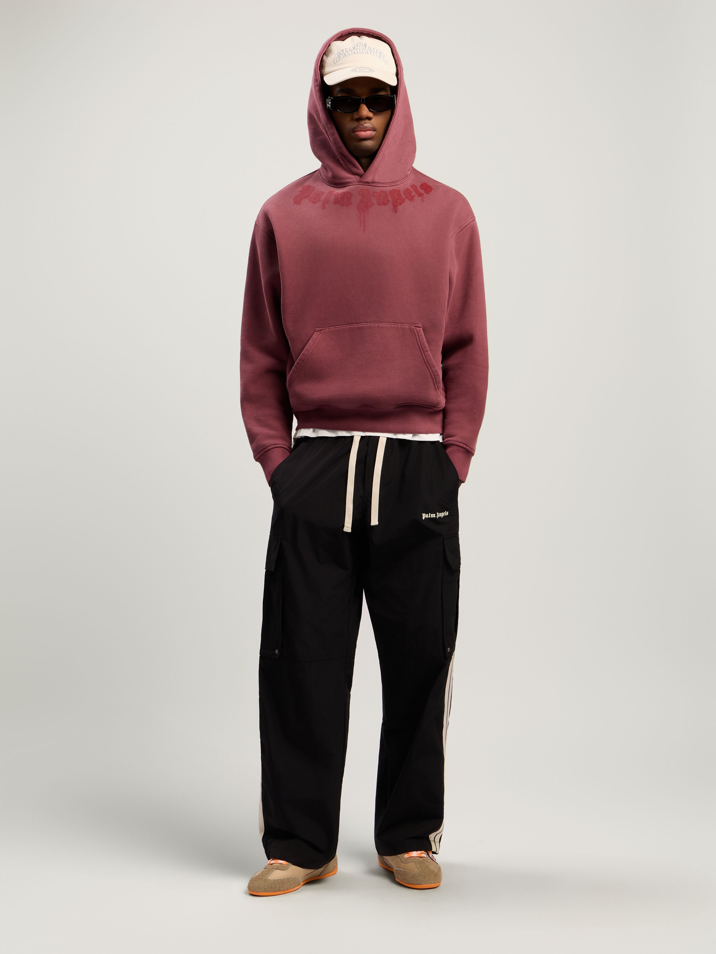 PALM ANGELS Neck Logo Regular Hoodie BURGUNDY - RED PMBB17DF25FLE003