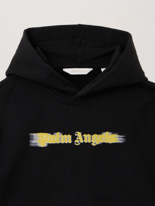 PALM ANGELS Blurred Logo Hoodie BLACK - OCHER YELLOW PBBB012F25FLE002