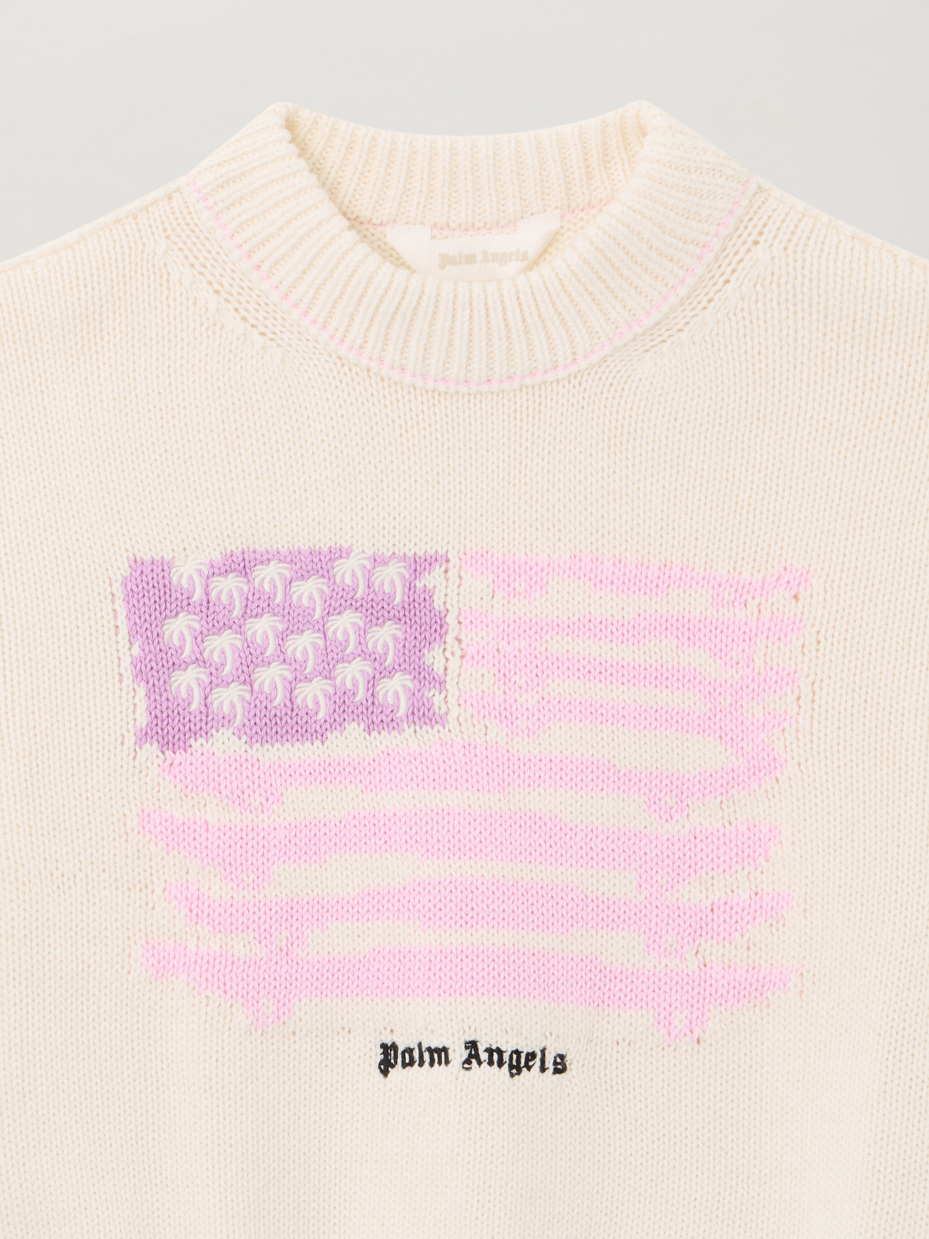 Flag Motif Sweater PALM ANGELS Flag Motif Sweater OFF WHITE - ROSE PINK PGHE002F25KNI001