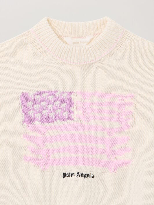 Flag Motif Sweater PALM ANGELS Flag Motif Sweater OFF WHITE - ROSE PINK PGHE002F25KNI001