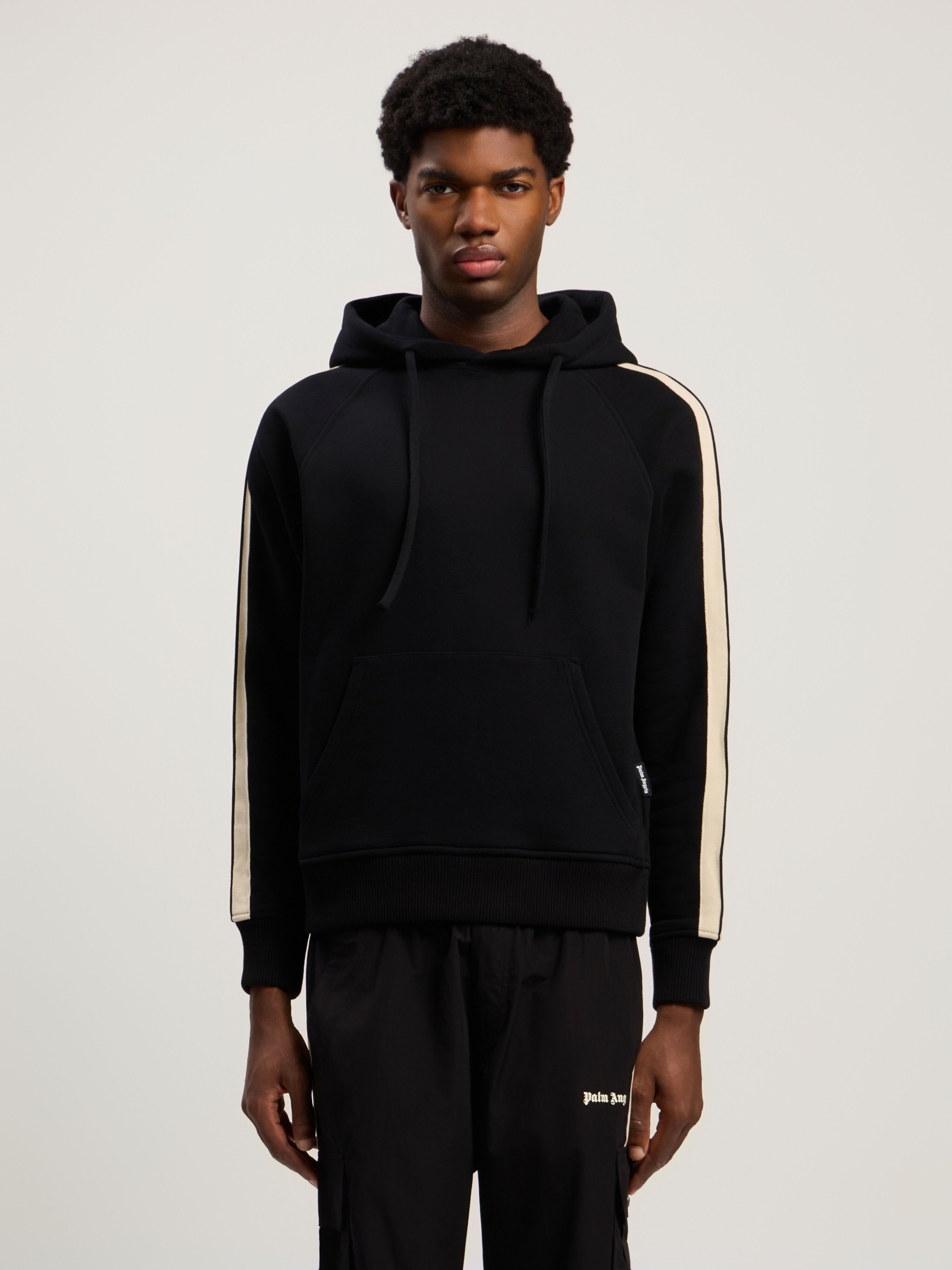 PALM ANGELS Curved Logo Track Hoodie BLACK - OFF WHITE PMBB17HF25FLE001