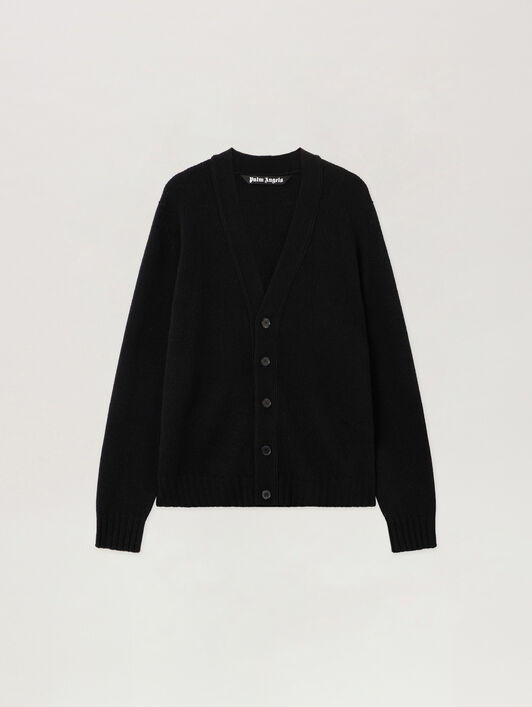 PALM ANGELS Curved Logo Cardigan BLACK - RED PMHB035F25KNI001