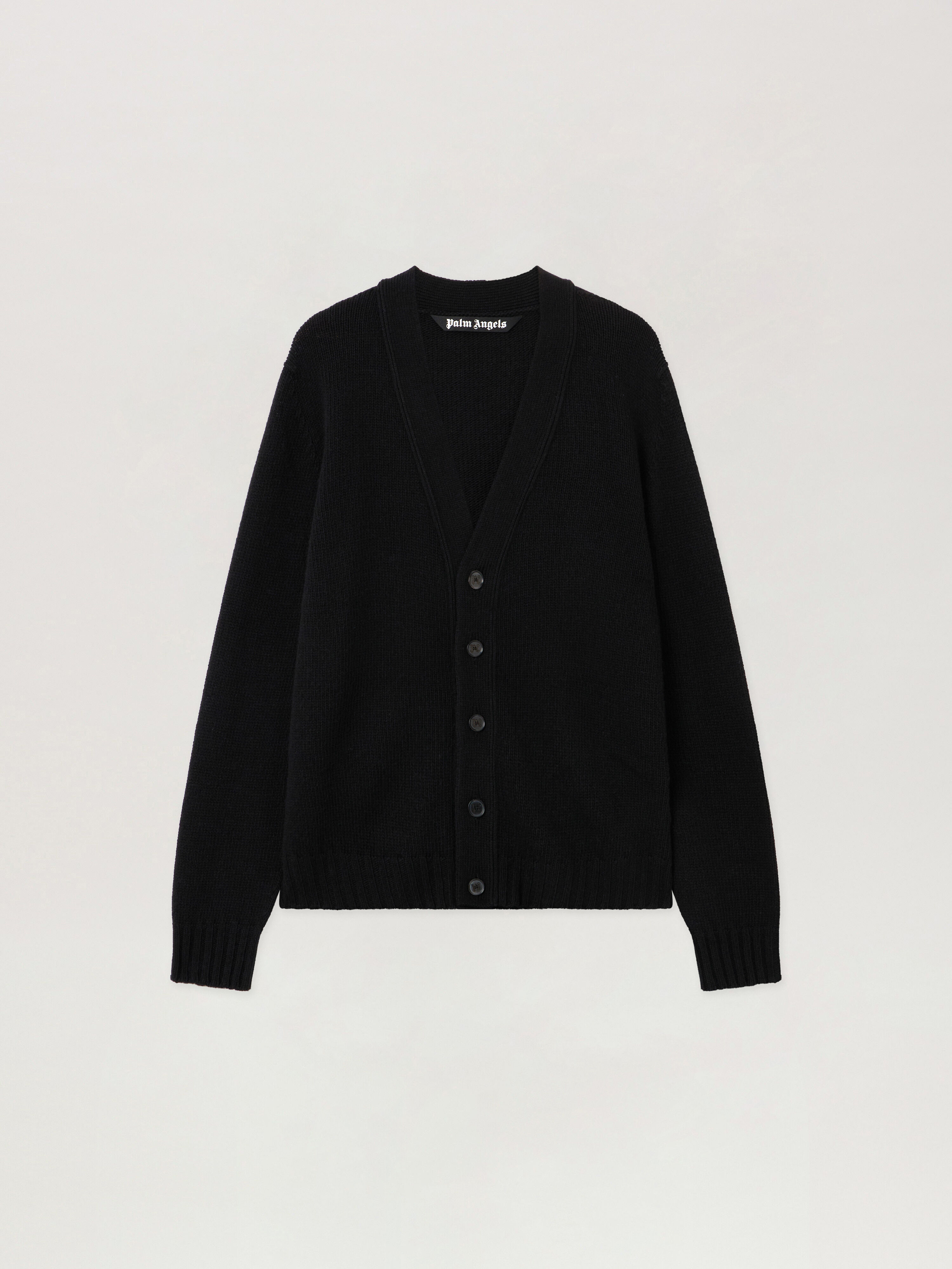 PALM ANGELS Curved Logo Cardigan BLACK - RED PMHB035F25KNI001