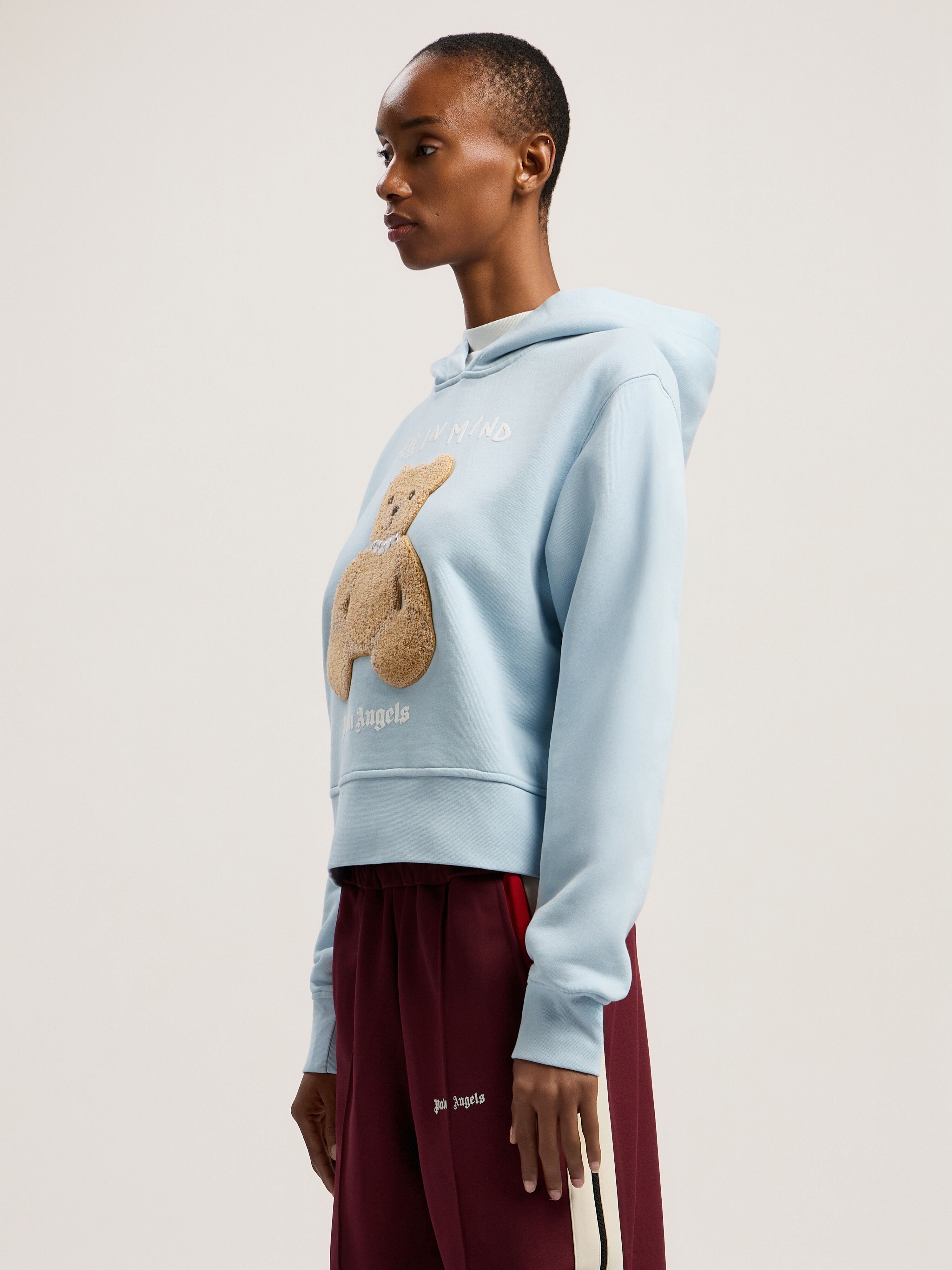 Bear In Mind Fitted Hoodie PALM ANGELS Bear In Mind Fitted Hoodie BABY BLUE - BROWN PWBB069F25FLE002