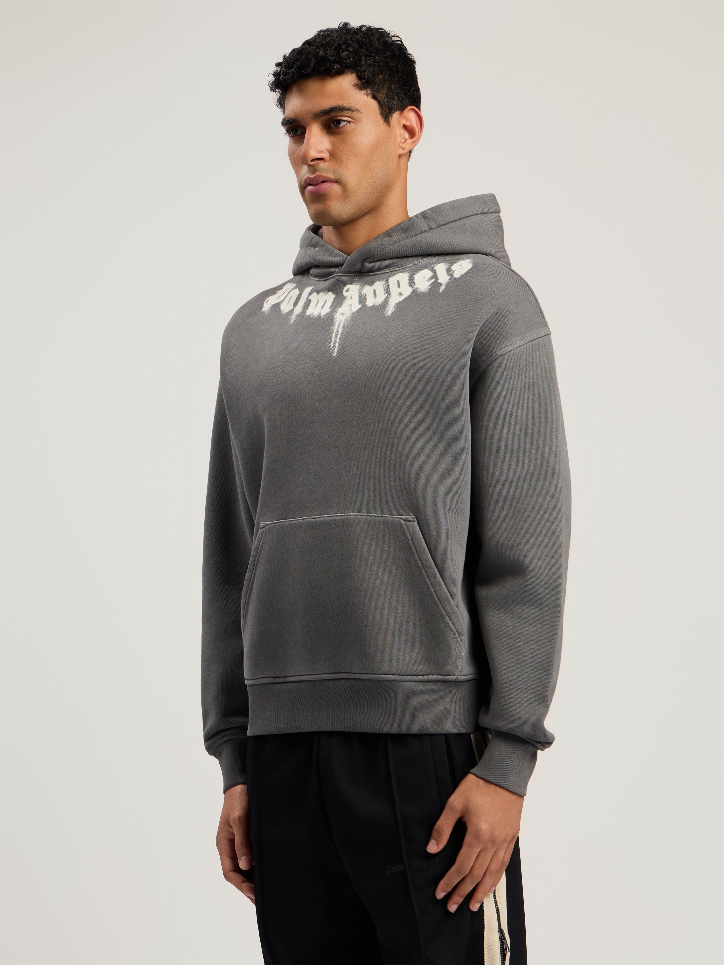 PALM ANGELS Neck Logo Regular Hoodie DARK GREY - OFF WHITE PMBB17DF25FLE003