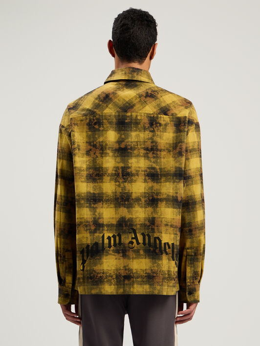 PALM ANGELS Curved Logo Check Shirt ARMY GREEN - BLACK PMGE043F25FAB002