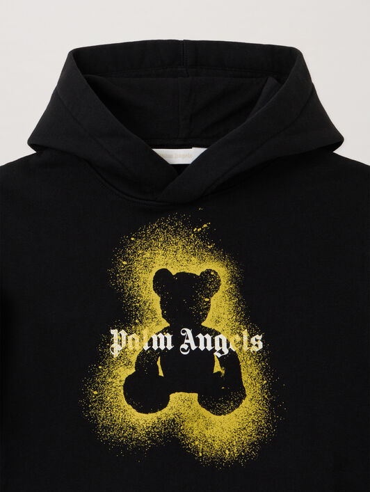 PALM ANGELS Spray Bear Hoodie BLACK - OCHER YELLOW PBBB012F25FLE005