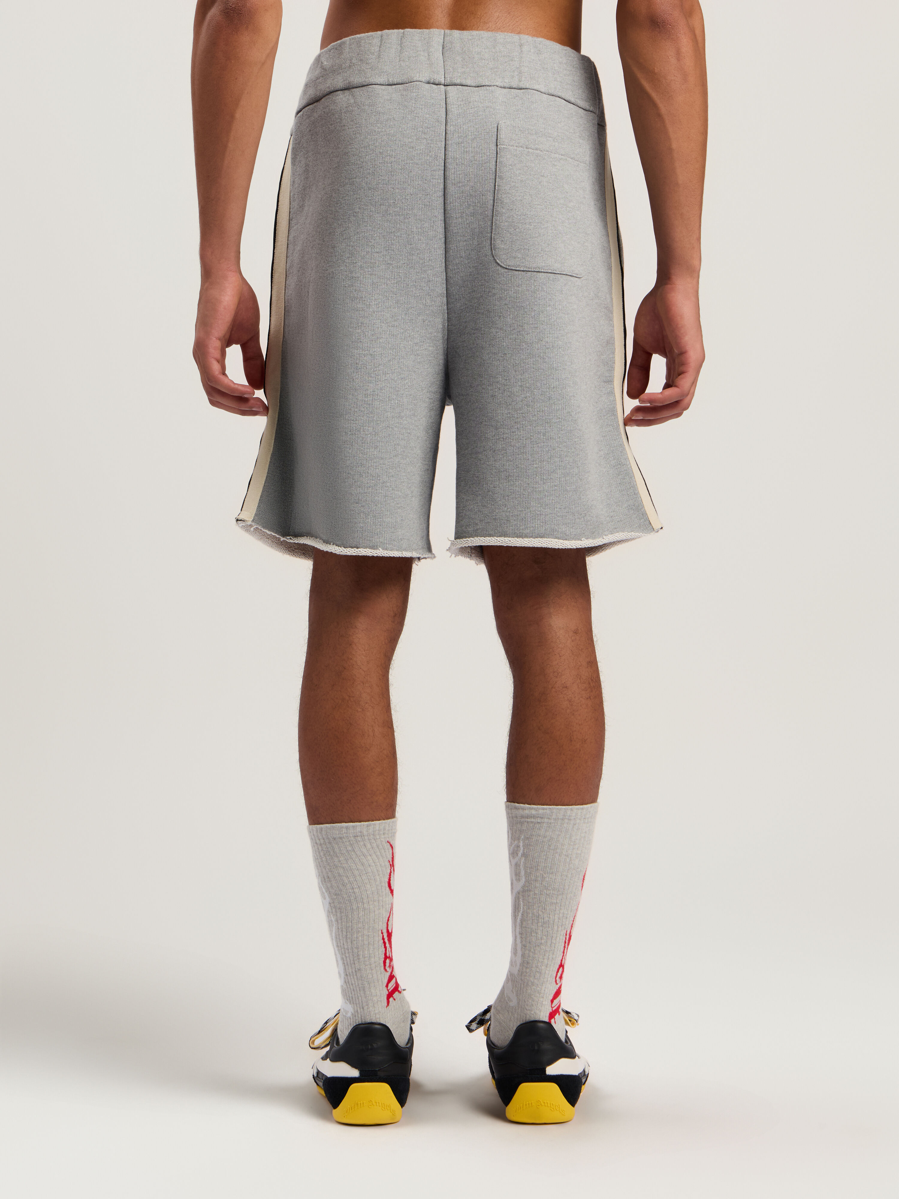 PALM ANGELS Curved Logo Track Sweatshort GREY MELANGE - BLACK PMCI026F25FLE001