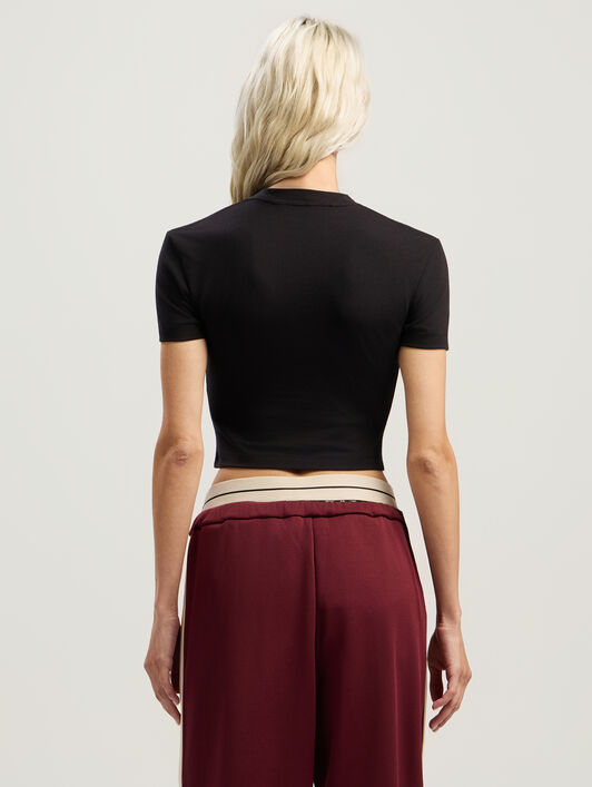 PALM ANGELS Curved Logo Baby Tee BLACK - FUCHSIA PWAA077F25JER002