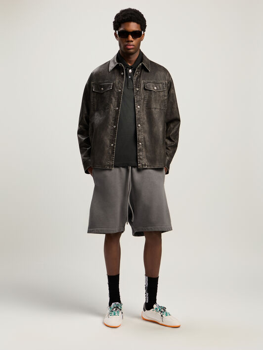 PALM ANGELS Dollar Logo Long Sleeve Polo VINTAGE BLACK - LIGHT GREY PMGC01CF25JER001