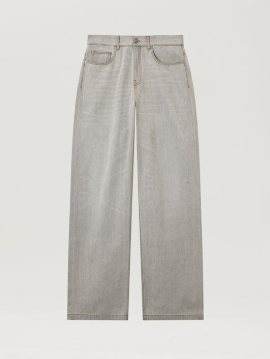 PALM ANGELS Curved Logo Loose Denim Pants LIGHT GREY - LIGHT GREY PMYA049F25DEN001