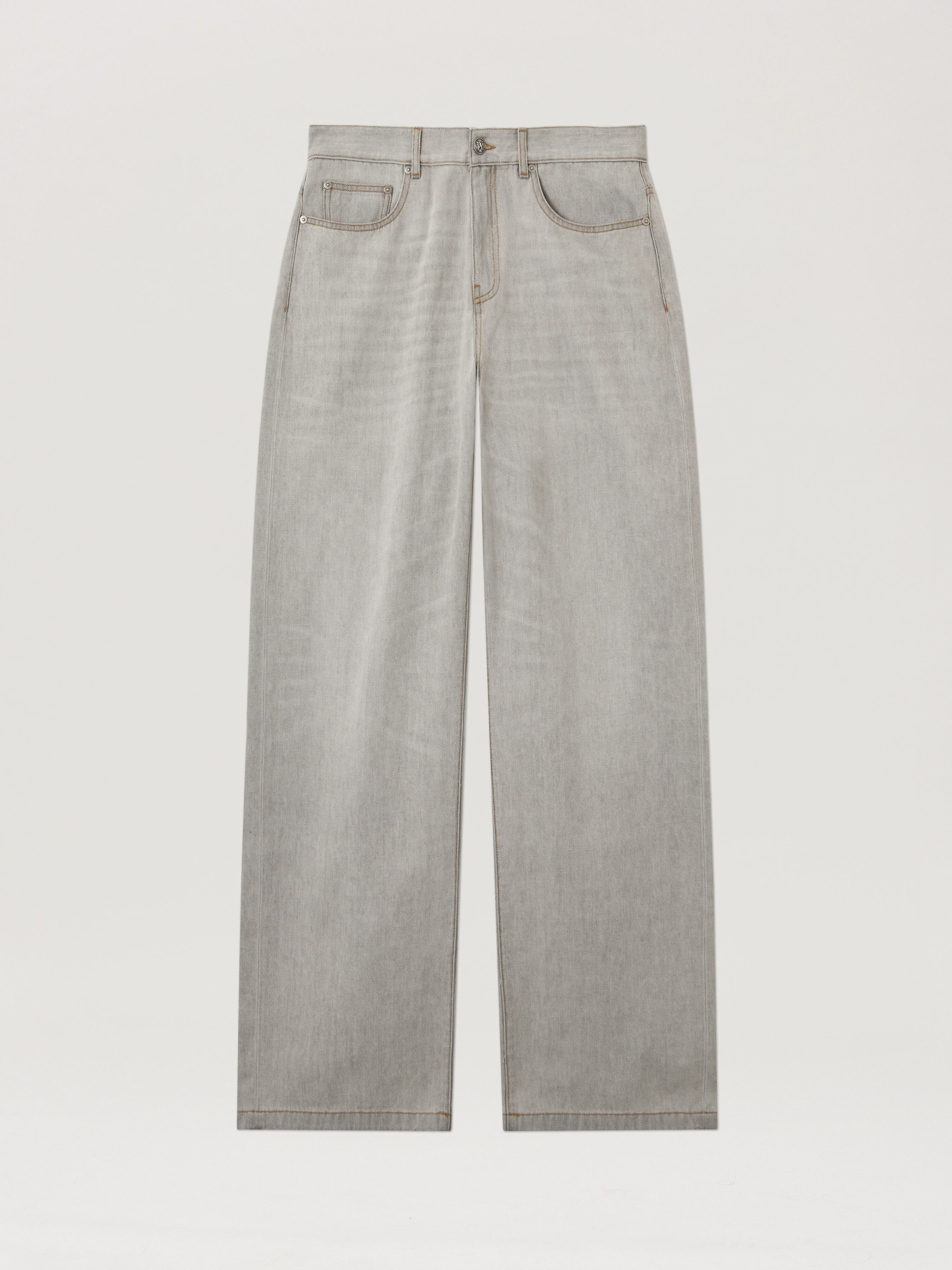 PALM ANGELS Curved Logo Loose Denim Pants LIGHT GREY - LIGHT GREY PMYA049F25DEN001