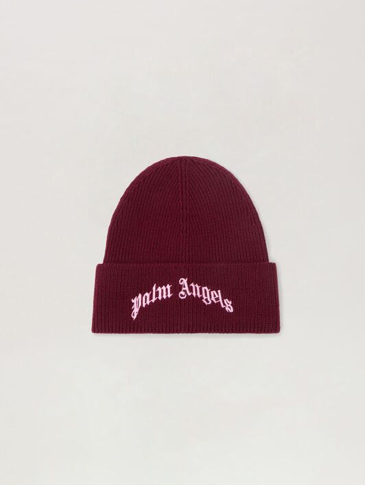PALM ANGELS Curved Logo Beanie FUCHSIA - PINK PMLC030F25KNI002