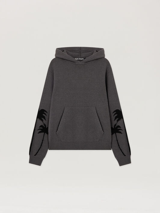 PALM ANGELS Back Palms Knit Hoodie DARK GREY - BLACK PMHU026F25KNI001