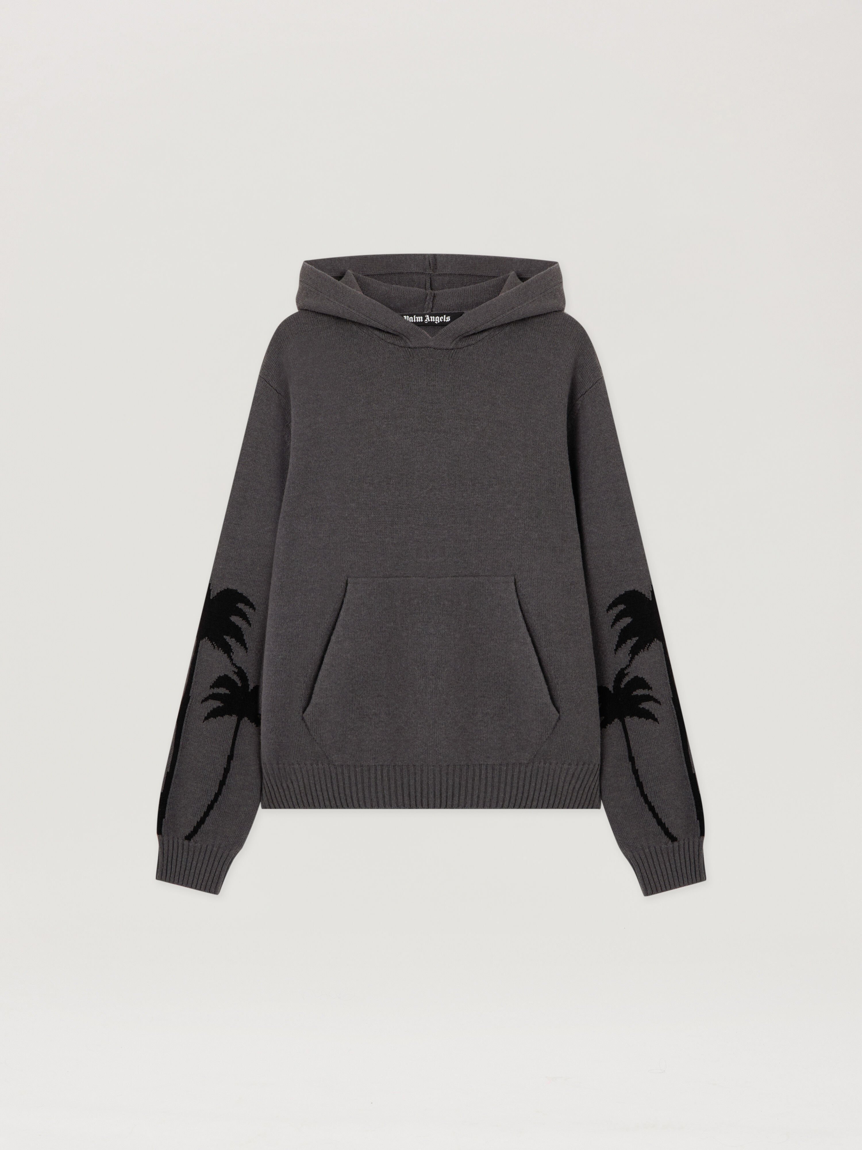 PALM ANGELS Back Palms Knit Hoodie DARK GREY - BLACK PMHU026F25KNI001