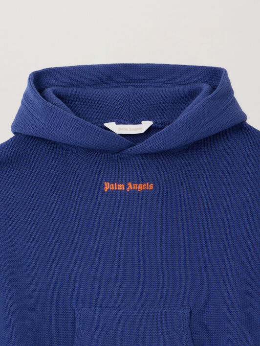 PALM ANGELS Knit Hoodie with Palm Tree Motif COBALT BLUE - ORANGE PBHU001F25KNI001