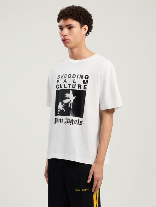 PALM ANGELS Decoding Palm Culture Regular T-Shirt OFF WHITE - BLACK PMAA109F25JER006