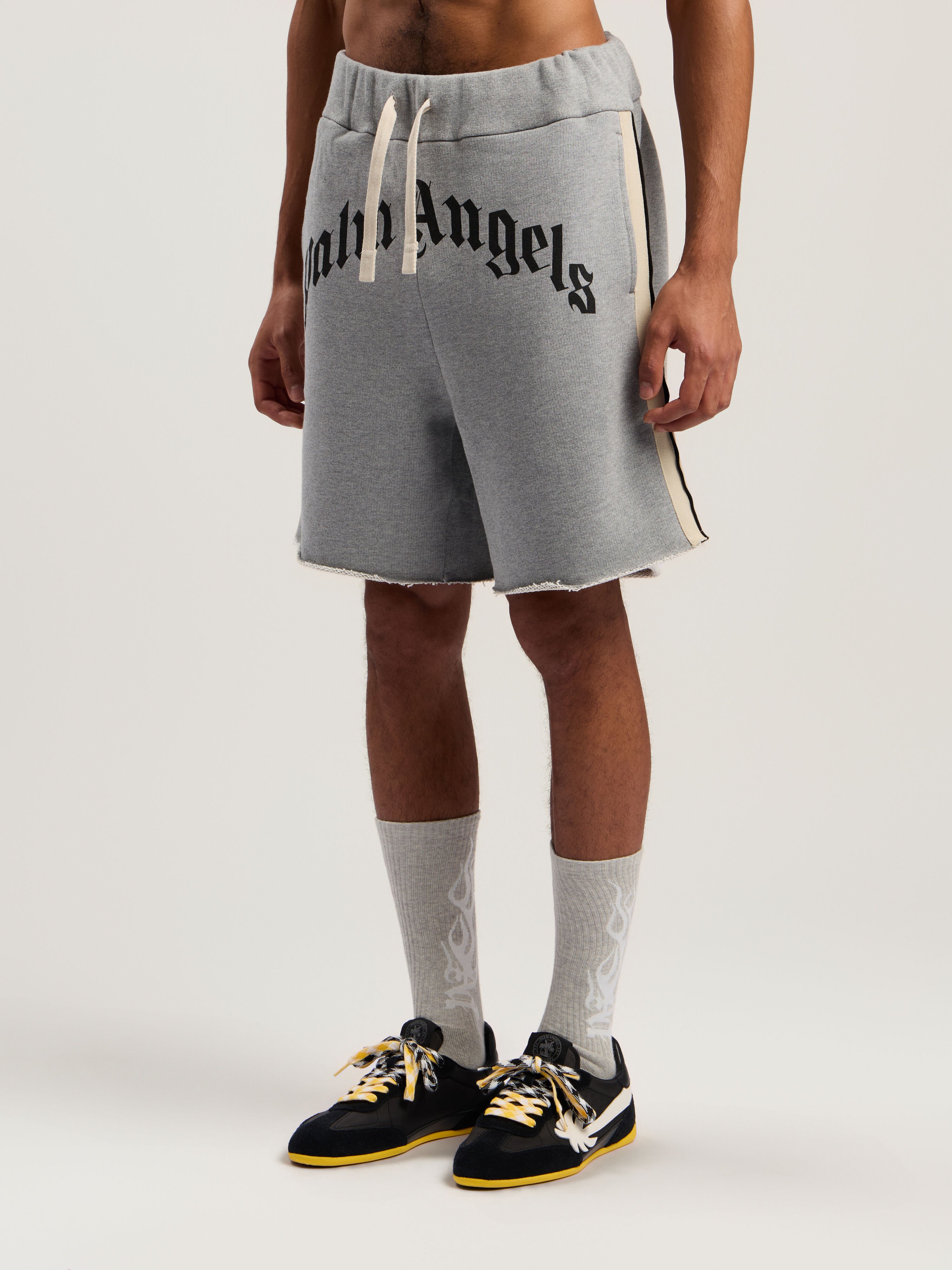 PALM ANGELS Curved Logo Track Sweatshort GREY MELANGE - BLACK PMCI026F25FLE001