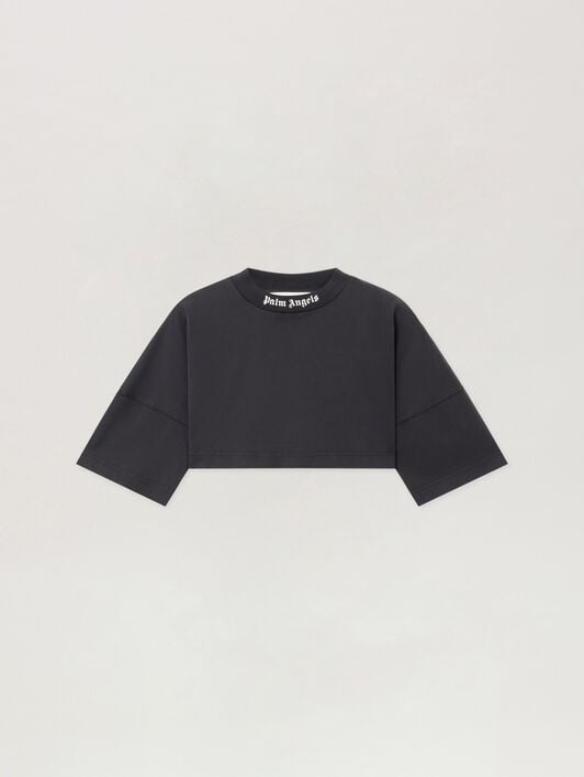 Back Curved Logo Mini Tee PALM ANGELS Back Curved Logo Mini Tee BLACK - OFF WHITE PWAA054F25JER001