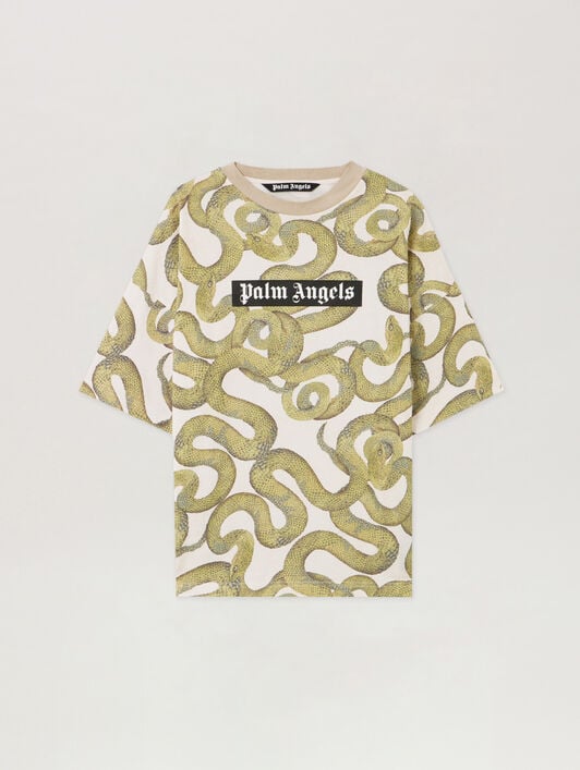 Snake Allover Loose T-Shirt PALM ANGELS Snake Allover Loose T-Shirt IVORY - GREEN PMAA10DF25JER004