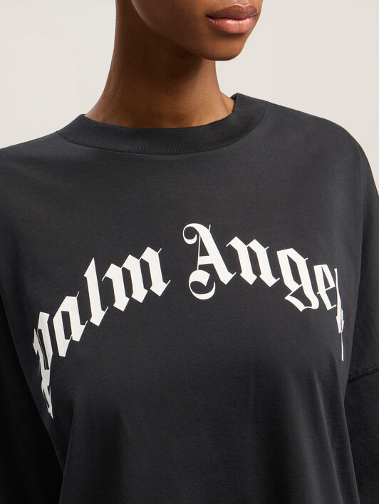 PALM ANGELS Curved Logo Over Tee BLACK - OFF WHITE PWAA07CF25JER001