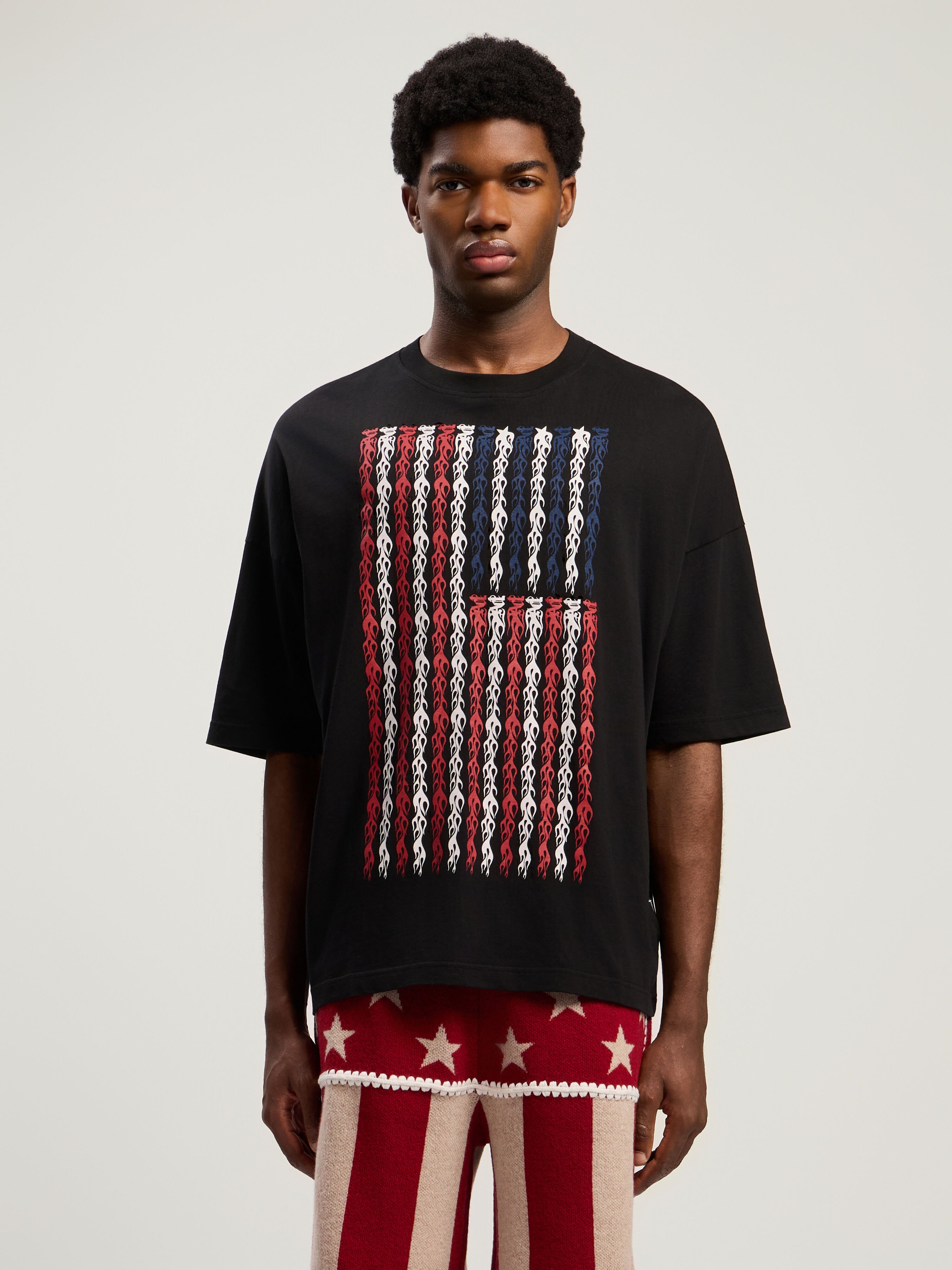 PALM ANGELS Flames Flag Loose T-Shirt BLACK - MULTICOLOR PMAA10DF25JER002