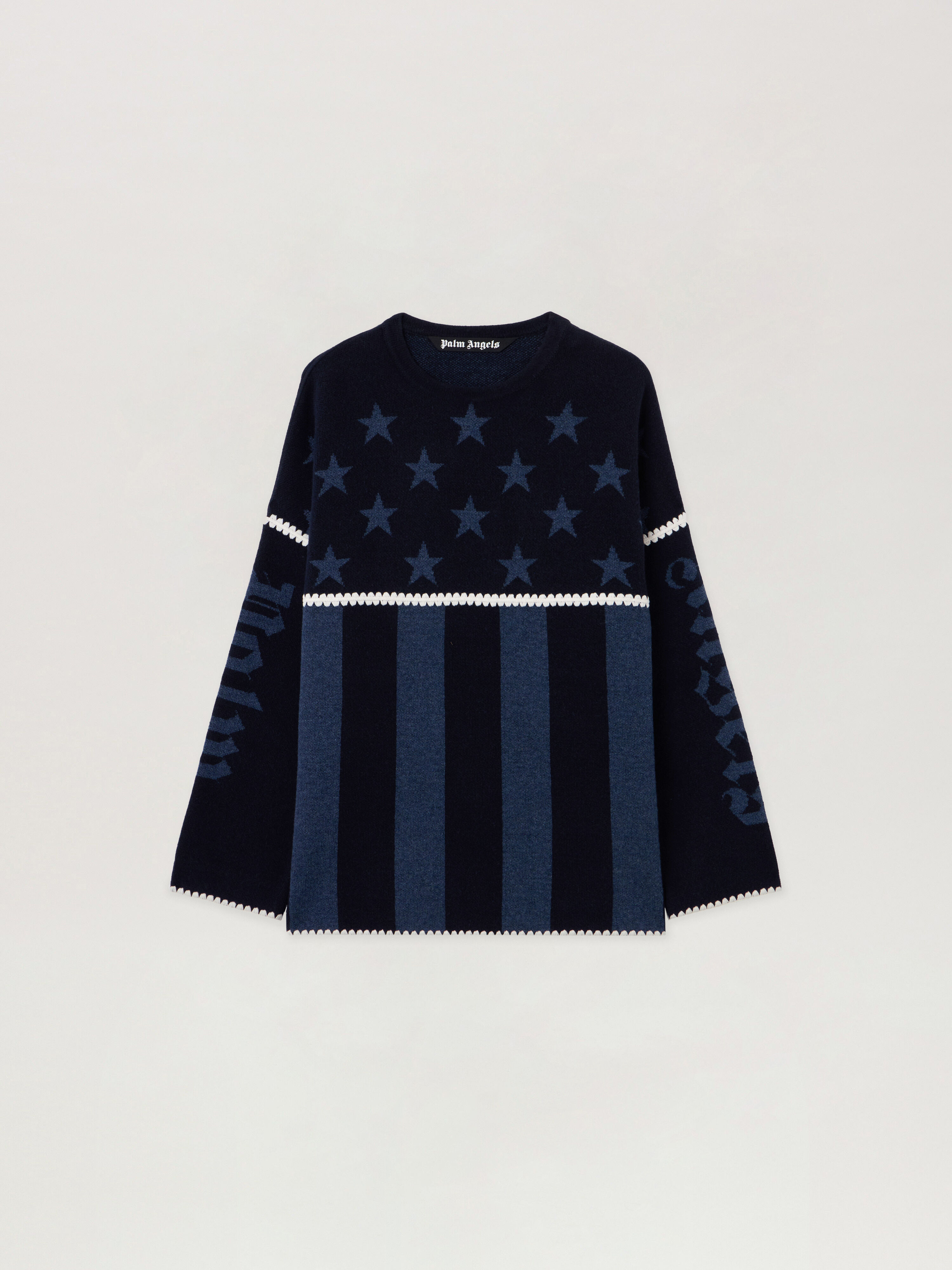 PALM ANGELS Stars and Stripes Sweater NAVY BLUE - DUSTY BLUE PMHE084F25KNI001