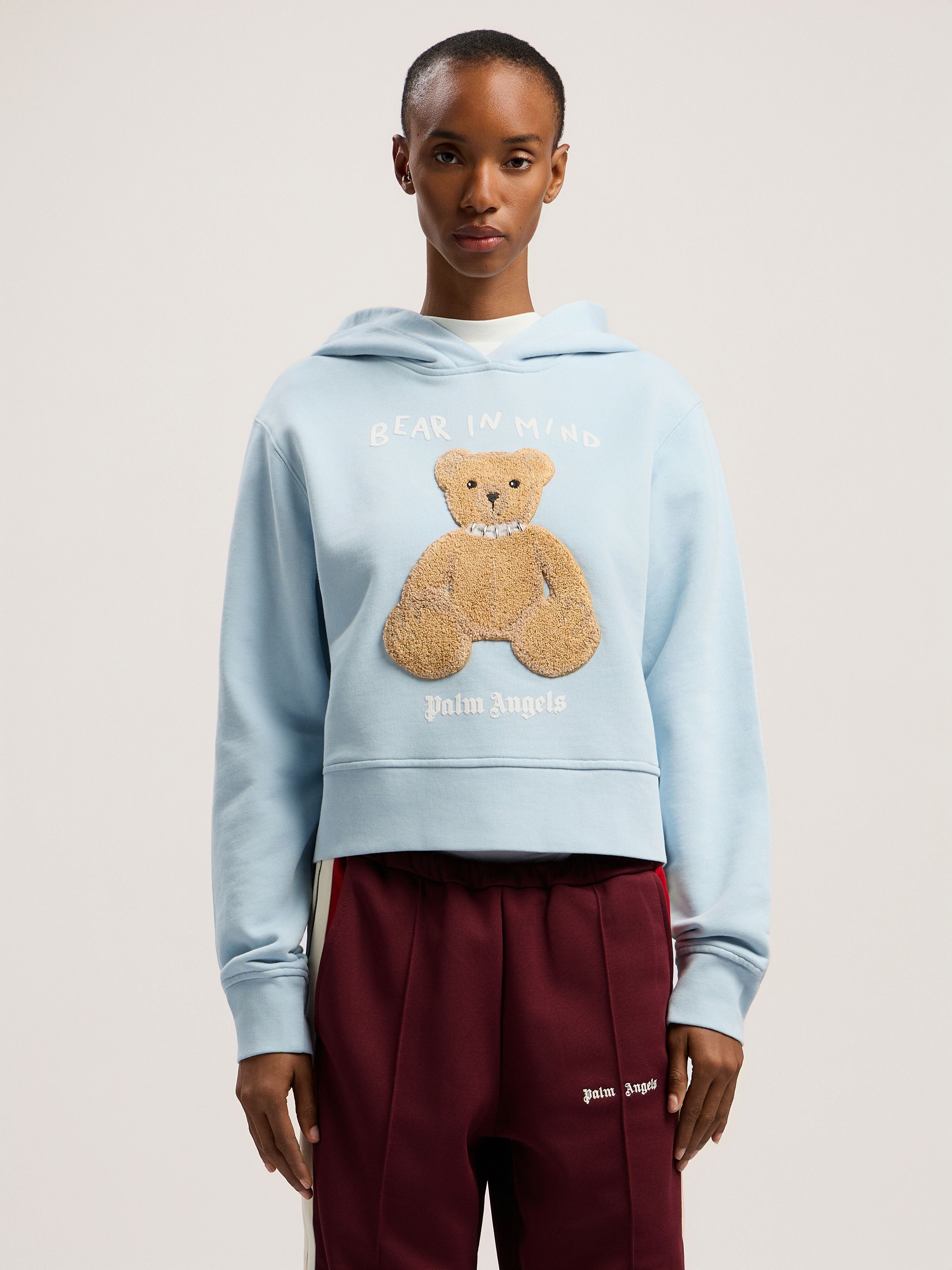 Bear In Mind Fitted Hoodie PALM ANGELS Bear In Mind Fitted Hoodie BABY BLUE - BROWN PWBB069F25FLE002