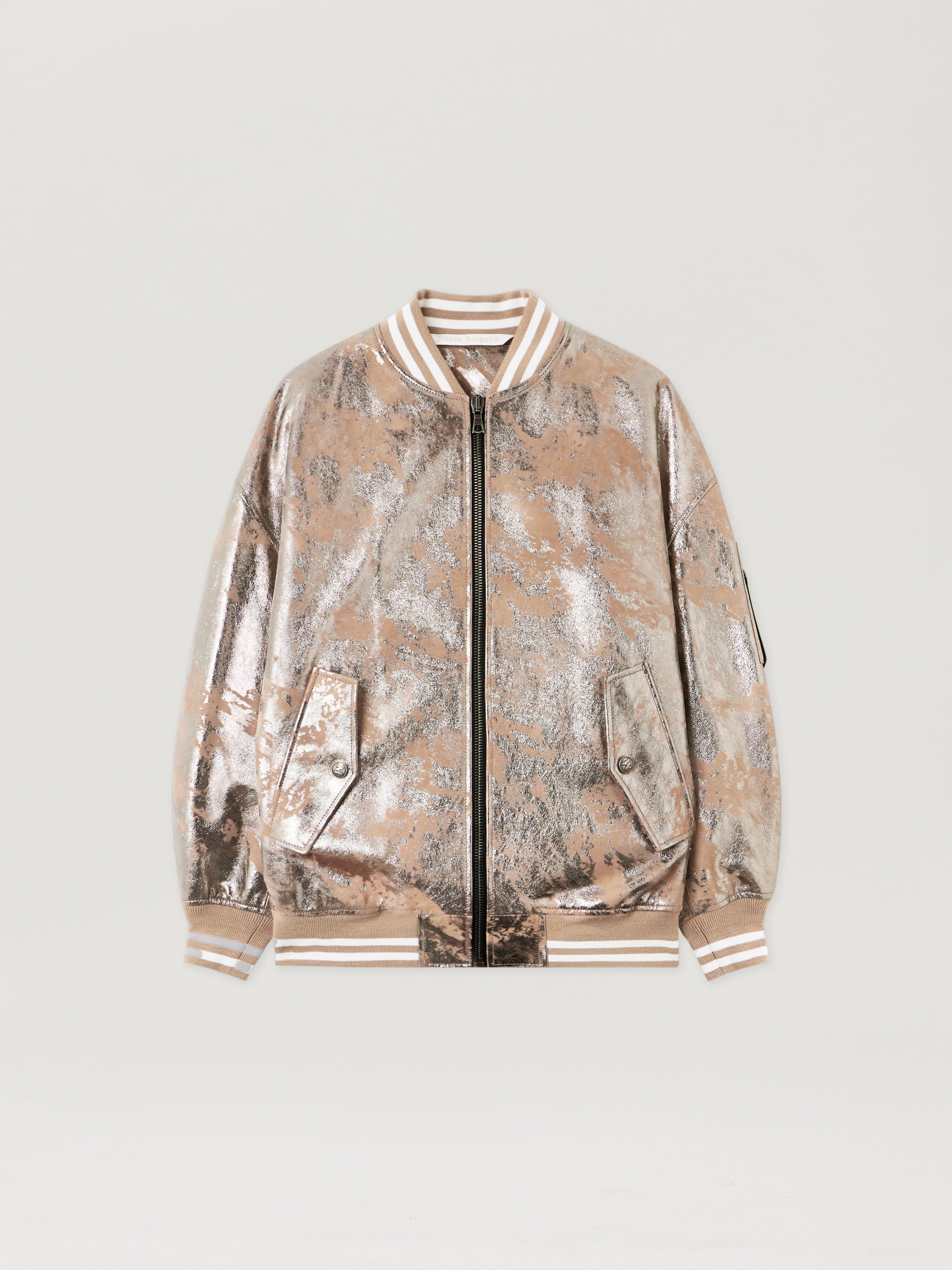 PALM ANGELS Laminated Leather Bomber Jacket NUDE - SILVER PWJA038F25LEA001