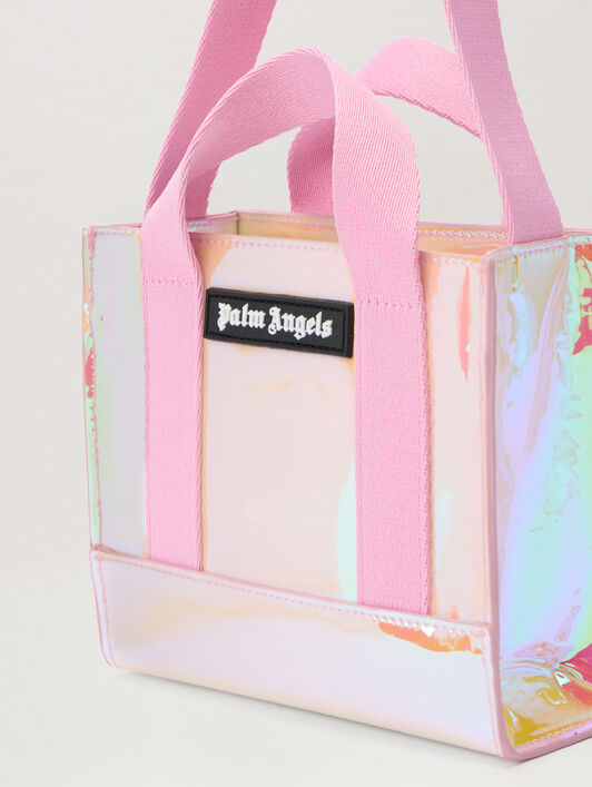 PALM ANGELS Shiny Iridescent Mini Tote Bag PEARL ROSE BLACK PGNA003F25FAB001