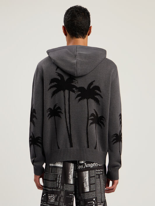 PALM ANGELS Back Palms Knit Hoodie DARK GREY - BLACK PMHU026F25KNI001