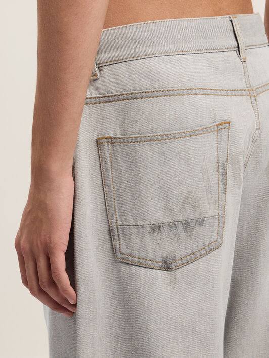 PALM ANGELS Curved Logo Loose Denim Pants LIGHT GREY - LIGHT GREY PMYA049F25DEN001